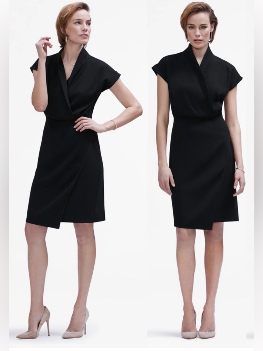 MM Lafleur The Tory Dress Black Size 0 P Career Work Office Faux Wrap Dress